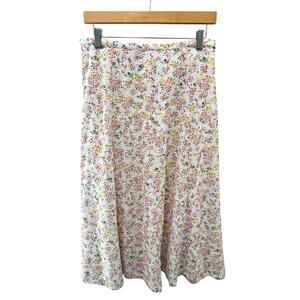 LOFT | Floral Eyelet White Yellow Pink Midi Skirt | Size 4